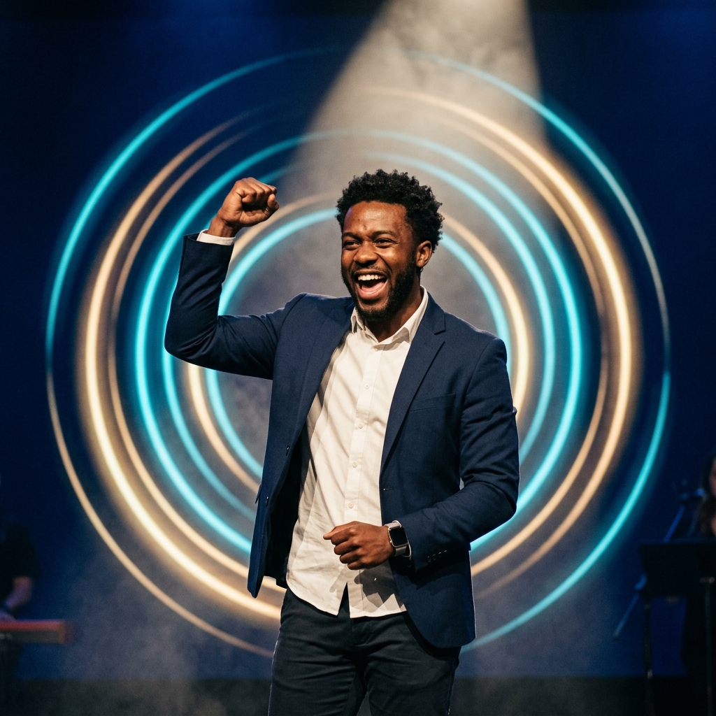Founder pitching on stage at PitchCircle LIVE